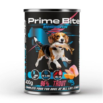 PRIME BITE Monoprotein Trout with sweet potato - wet dog food - 400g