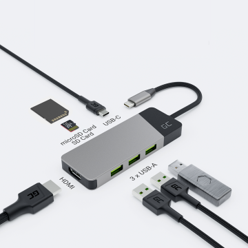 GREEN CELL HUB USB-C ADAPTER GC CONNECT 7W1 (3XUSB 3.1, HDMI 4K 60HZ, USB-C PD 85W, MICROSD/SD) GREEN CELL HUB USB-C ADAPTER GC CONNECT 7W1 (3XUSB 3.1, HDMI 4K 60HZ, USB-C PD 85W, MICROSD/SD)
