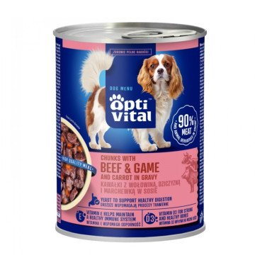 OPTIVITAL Chunks with beef, game and carrots in gravy - wet dog food - 415g OPTIVITAL Chunks with beef, game and carrots in gravy - wet dog food - 415g