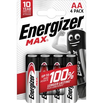 ENERGIZER BATTERIES ALKALINE MAX AA LR6, 4 PIECES, ECO PACKAGING ENERGIZER BATTERIES ALKALINE MAX AA LR6, 4 PIECES, ECO PACKAGING