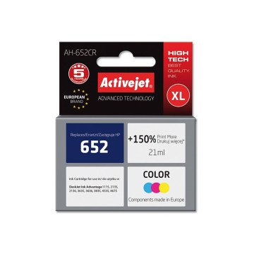 Activejet AH-652CR ink (replacement for HP 652 F6V24AE; Premium; 21 ml; color) Activejet AH-652CR ink (replacement for HP 652 F6V24AE; Premium; 21 ml; color)