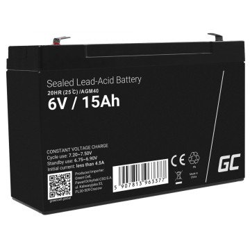 Green Cell AGM40 UPS battery Sealed Lead Acid (VRLA) 6 V 15 Ah Green Cell AGM40 UPS battery Sealed Lead Acid (VRLA) 6 V 15 Ah