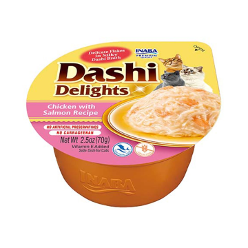 INABA Dashi Delights Chicken with salmon in broth - cat treats - 70g INABA Dashi Delights Chicken with salmon in broth - cat treats - 70g