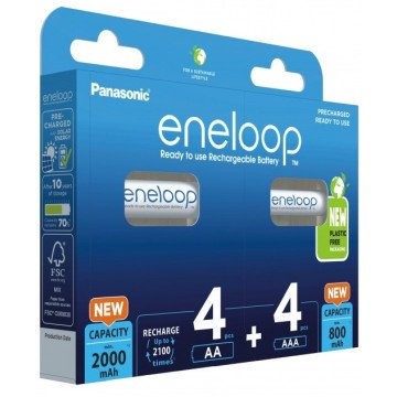 Rechargeable batteries PANASONIC ENELOOP 4x AA 2000 mAh + 4x AAA 800 mAh 8 szt (BK-3MCDE+4MCDE/8CP) Rechargeable batteries PANASONIC ENELOOP 4x AA 2000 mAh + 4x AAA 800 mAh 8 szt (BK-3MCDE+4MCDE/8CP)