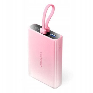 Vention 10000mAh power bank with LED display, USB-C + Lightning + USB-A, 22.5W (pink)