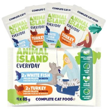 ANIMAL ISLAND Everyday Turkey and White fish fillets in broth - wet cat food - 4 x 85g ANIMAL ISLAND Everyday Turkey and White fish fillets in broth - wet cat food - 4 x 85g