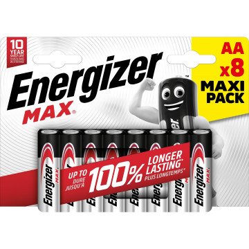 ENERGIZER BATTERIES ALKALINE MAX AA LR6, 8 PIECES, ECO PACKAGING ENERGIZER BATTERIES ALKALINE MAX AA LR6, 8 PIECES, ECO PACKAGING