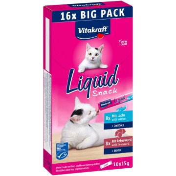 VITAKRAFT Liquid Snack Liver with Salmon - a treat for cats - 16x15g VITAKRAFT Liquid Snack Liver with Salmon - a treat for cats - 16x15g