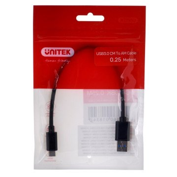 UNITEK CABLE USB-C - USB-A 3.1,M/M,0.25M, Y-C490BK UNITEK CABLE USB-C - USB-A 3.1,M/M,0.25M, Y-C490BK
