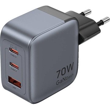 Vention 70W GaN PD Charger 1x USB-A 2x USB-C BK