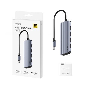 Cudy UH500 laptop dock/port replicator USB 3.2 Gen 1 (3.1 Gen 1) Type-C Grey, Silver Cudy UH500 laptop dock/port replicator USB 3.2 Gen 1 (3.1 Gen 1) Type-C Grey, Silver