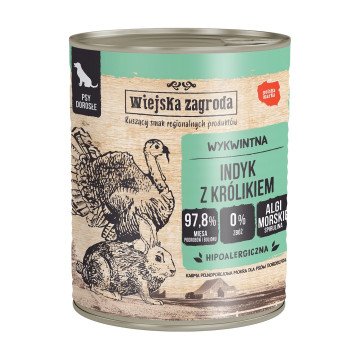 WIEJSKA ZAGRODA Turkey with rabbit - wet dog food - 800g