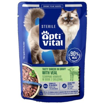 OPTIVITAL Sterile Tasty shreds in gravy with veal - wet cat food - 85g OPTIVITAL Sterile Tasty shreds in gravy with veal - wet cat food - 85g