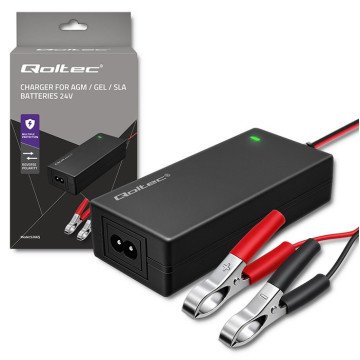 Qoltec 52665 Automatic charger for AGM GEL STD batteries | 24V charger | 2A | 48W | LED | 1.8m cable