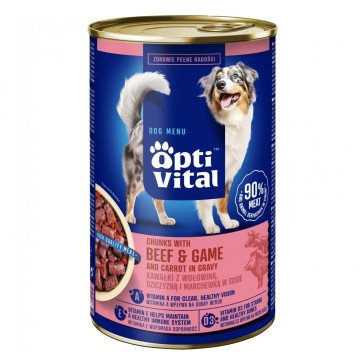 OPTIVITAL Chunks with beef, game and carrots in gravy - wet dog food - 1250g OPTIVITAL Chunks with beef, game and carrots in gravy - wet dog food - 1250g