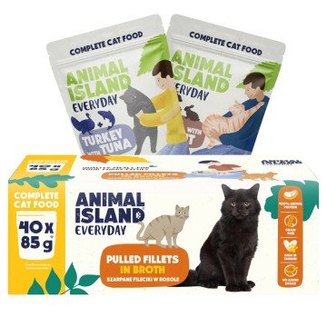 ANIMAL ISLAND Everyday Fillets in broth Turkey with tuna and Veal with rabbit Box - wet cat food - 40x85g ANIMAL ISLAND Everyday Fillets in broth Turkey with tuna and Veal with rabbit Box - wet cat food - 40x85g