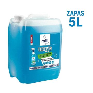 MILL CLEAN CLEANS 5 liters. A liquid cleaner for windows, mirrors, tiles, and countertops. It removes dust and grease stains without leaving streaks or smudges. The large 5-liter canister is ideal for cleaning companies, hotels, and offices. MILL CLEAN CLEANS 5 liters. A liquid cleaner for windows, mirrors, tiles, and countertops. It removes dust and grease stains without leaving streaks or smudges. The large 5-liter canister is ideal for cleaning companies, hotels, and offices.