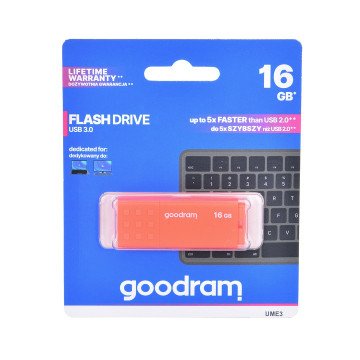 Goodram UME3-0160O0R1 USB flash drive 16 GB USB Type-A 3.2 Gen 1 (3.1 Gen 1) Orange Goodram UME3-0160O0R1 USB flash drive 16 GB USB Type-A 3.2 Gen 1 (3.1 Gen 1) Orange