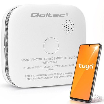 Qoltec 52579 Wireless smoke detector with battery | Tuya | Wi-fi | sensor service life 10 years | alarm 85dB | LED