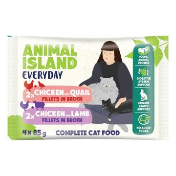 ANIMAL ISLAND Chicken with quail and Chicken with lamb Fillets in broth Box - wet cat food - 4x85g ANIMAL ISLAND Chicken with quail and Chicken with lamb Fillets in broth Box - wet cat food - 4x85g