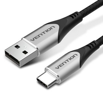 Vention Cotton Braided USB 2.0 A Male to C Male 3A Cable 2M Gray Aluminum Alloy Type Vention Cotton Braided USB 2.0 A Male to C Male 3A Cable 2M Gray Aluminum Alloy Type