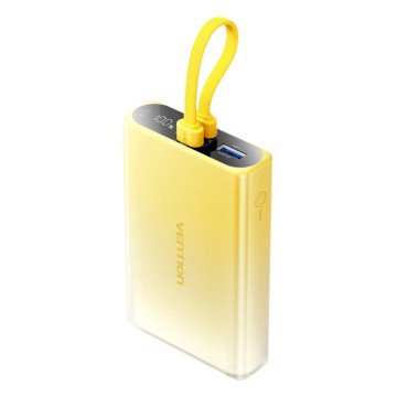 Vention 10000mAh power bank with LED display, USB-C + Lightning + USB-A, 22.5W (yellow)