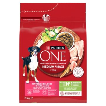 PURINA One Adult Medium/Maxi Weight Control/Sterilized Rich in turkey with rice - dry dog food - 2,5kg