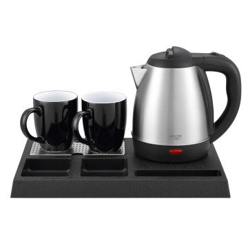 Adler AD 1354 Hotel kettle stainless steel 1.2 L + tray with cups black, steel