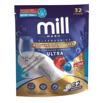MILL CLEAN&SHINE Ultra Dishwasher Capsules, 32 capsules, 3K.D MILL CLEAN&SHINE Ultra Dishwasher Capsules, 32 capsules, 3K.D