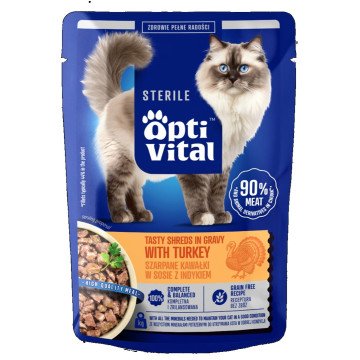OPTIVITAL Sterile Tasty shreds in gravy with turkey - wet cat food - 85g OPTIVITAL Sterile Tasty shreds in gravy with turkey - wet cat food - 85g
