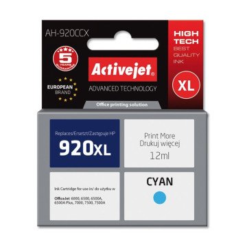 Activejet AH-920CCX Ink (replacement for HP 920XL CD972AE; Premium; 12 ml; cyan) Activejet AH-920CCX Ink (replacement for HP 920XL CD972AE; Premium; 12 ml; cyan)