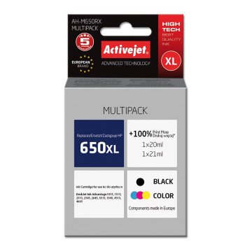 Activejet AH-M650RX Ink (replacement for HP 650 CZ101AE/CZ102AE; Premium; 1 x 20 ml, 1 x 21 ml; 1110 pages, black, color) Activejet AH-M650RX Ink (replacement for HP 650 CZ101AE/CZ102AE; Premium; 1 x 20 ml, 1 x 21 ml; 1110 pages, black, color)