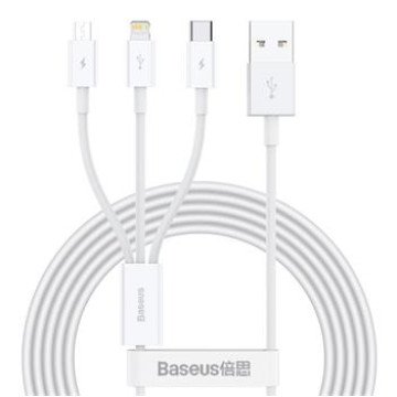Baseus CAMLTYS-02 Superior Fast Charging Data Cable 3v1 USB-C, Lightning, MicroUSB 1.5m White Baseus CAMLTYS-02 Superior Fast Charging Data Cable 3v1 USB-C, Lightning, MicroUSB 1.5m White
