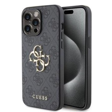 Guess PU 4G Metal Logo Case for iPhone 15 Pro Max Grey
