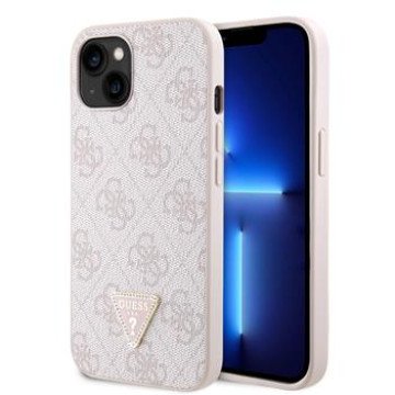 Guess PU 4G Strass Triangle Metal Logo Case for iPhone 15 Pink