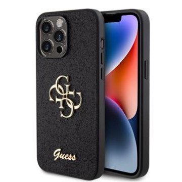 Guess PU Fixed Glitter 4G Metal Logo Case for iPhone 15 Pro Max Black