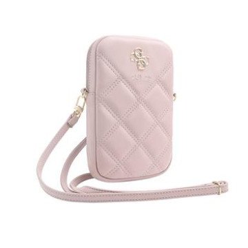 Guess PU Quilted 4G Metal Logo Wallet Phone Bag Zipper Pink Guess PU Quilted 4G Metal Logo Wallet Phone Bag Zipper Pink