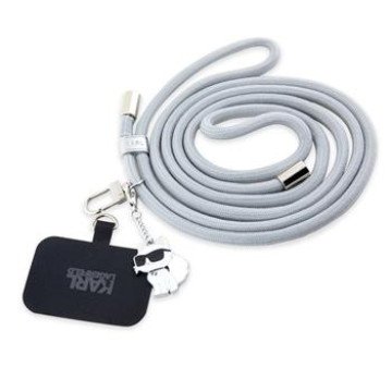Karl Lagerfeld Universal Crossbody Strap Cord and Choupette Pins Grey