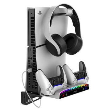 iPega P5S011 Wall Mount Stand for PS5/PS5 Slim/PS5 Pro with Dual Charger Dock for PS5 Controller