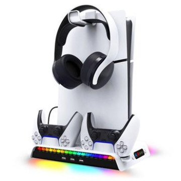 iPega P5S006 Multifunctional Charging RGB Stand with Cooling for PS5 Slim White