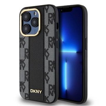 DKNY PU Leather Checkered Pattern Magsafe Case for iPhone 15 Pro Max Black