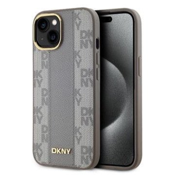 DKNY PU Leather Checkered Pattern Magsafe Case for iPhone 15 Beige