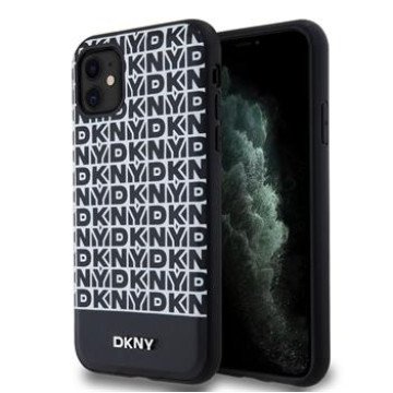 DKNY PU Leather Repeat Pattern Bottom Stripe MagSafe Case for iPhone 11 Black