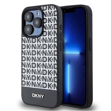 DKNY PU Leather Repeat Pattern Bottom Stripe MagSafe Case for iPhone 13 Pro Max Black