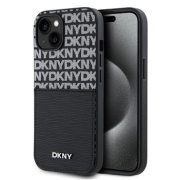DKNY PU Leather Repeat Pattern Card Pocket Case for iPhone 15 Black