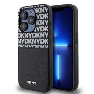 DKNY PU Leather Repeat Pattern Card Pocket Case for iPhone 15 Pro Black