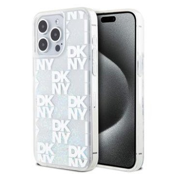 DKNY Liquid Glitter Checkered Pattern Case for iPhone 15 Pro Max Transparent
