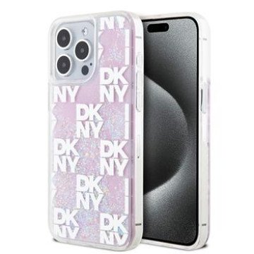 DKNY Liquid Glitter Checkered Pattern Case for iPhone 15 Pro Max Pink