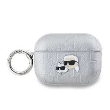 Karl Lagerfeld PU Embossed Karl and Choupette Heads Case for AirPods Pro 2 Silver