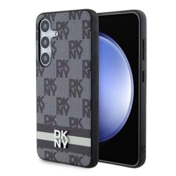DKNY PU Leather Checkered Pattern and Stripe Case for Samsung Galaxy S24 Black